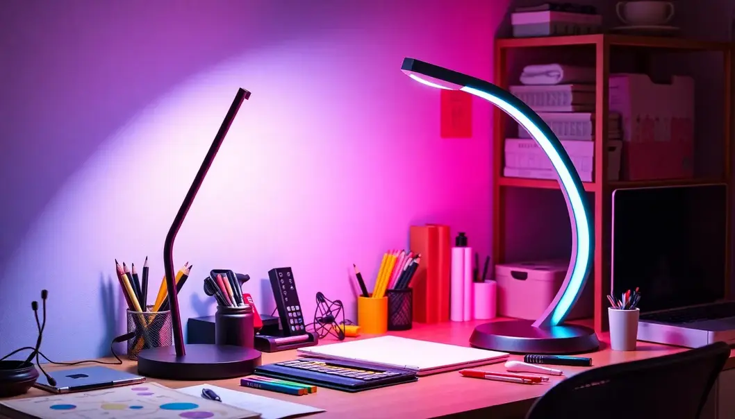 Chic and sleek futuristic desk lamps set the tone for creative workspaces.