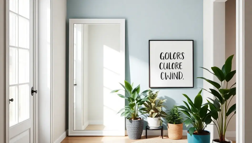 A well-organized hallway showcasing multifunctional furniture and storage solutions.