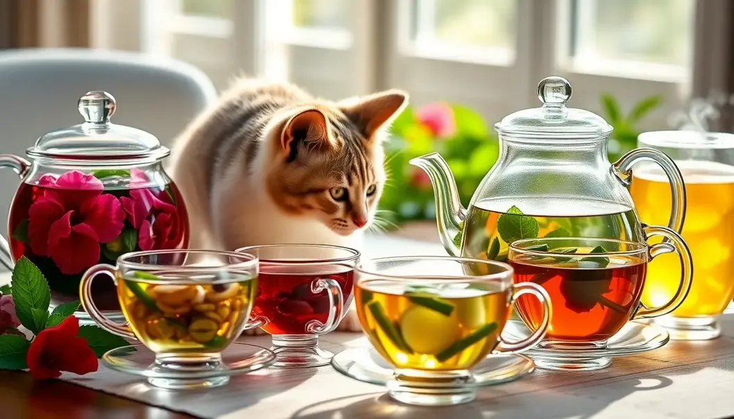 A vibrant assortment of herbal teas, perfect for social settings with pets.